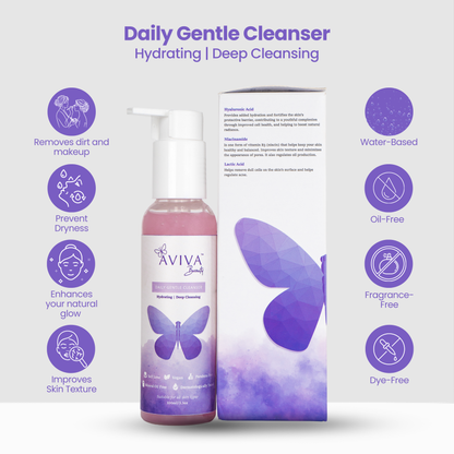 Aviva Beauty’s Daily Gentle Cleanser - | Water Based Formulation | Hydrating | Deep Cleansing | Fragrance Free | Paraben-free | Mineral Oil-free