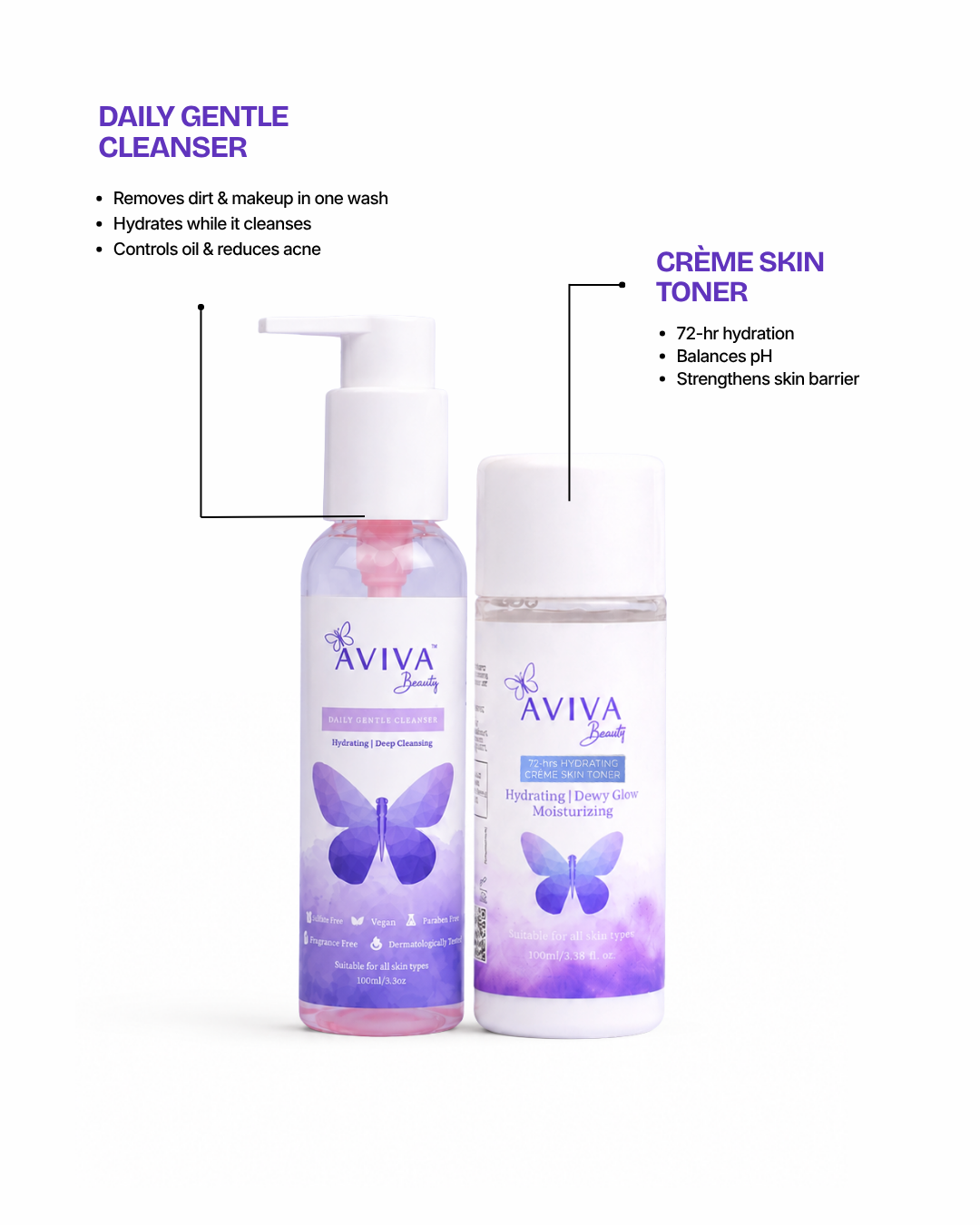 Clear & Calm Duo | Daily Gentle Cleanser + Creme Skin Toner Combo