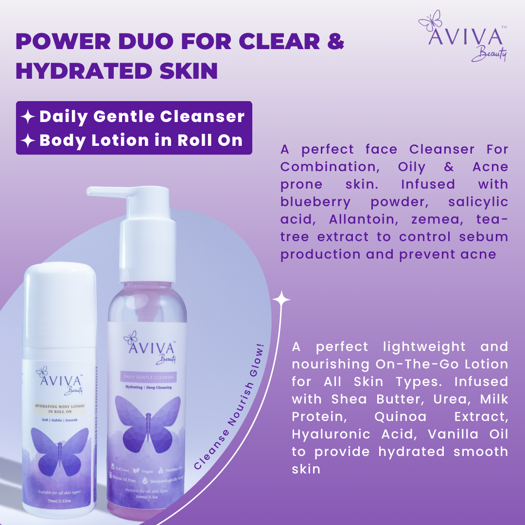 Aviva Beauty's Daily Gentle Cleanser | Hydrating Body Lotion in Roll On